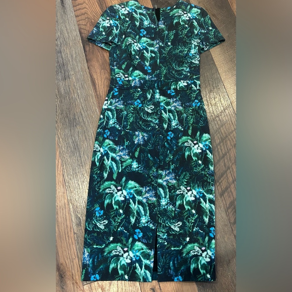 ERDEM Tropical Green and Teal Midi Dress Tree-Print In Multicolor Viscose size 6
